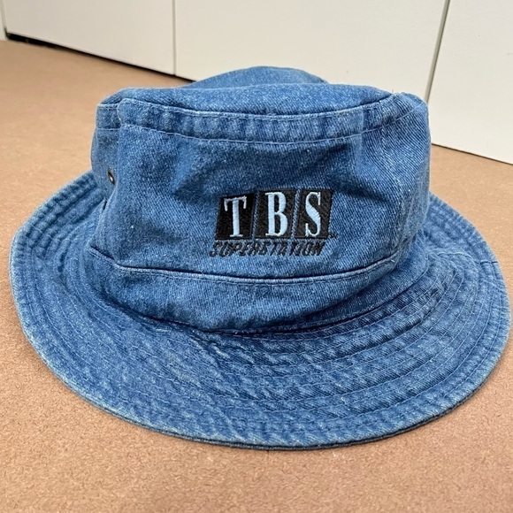 Vintage 1990’s Denim TBS Bucket Hat Turner Broadcasting TV Station Warner Bros - Picture 1 of 10